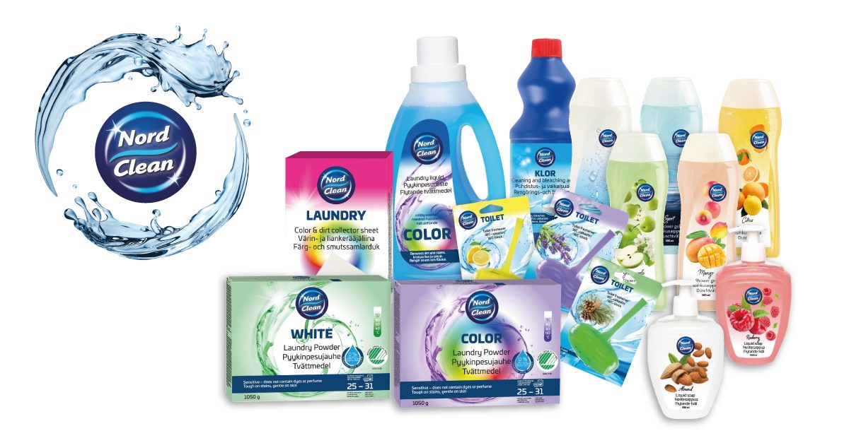 Laajennetun Nord Clean -sarjan uusi pakkausilme. The new packaging look of our expanded Nord Clean range.