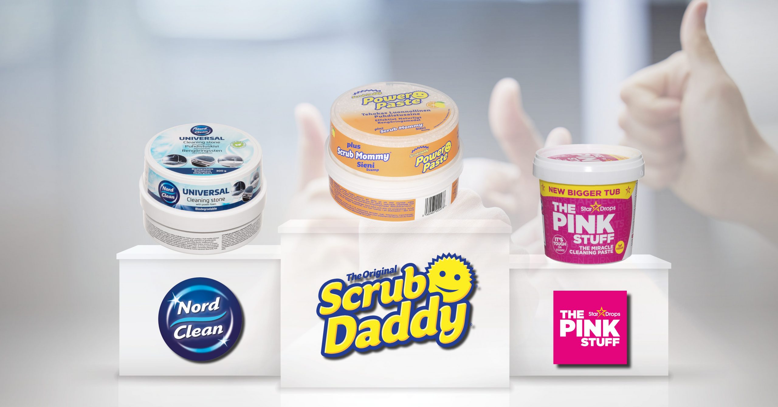 Scrub Daddy, Nord Clean and The Pink Stuff successful at product testing - testimenestyjiä tuotetestissä.