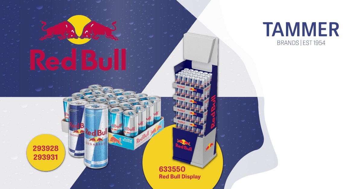 Red Bull energiajuomat Tammer Brandsilta. Red Bull energy drinks from Tammer Brands.